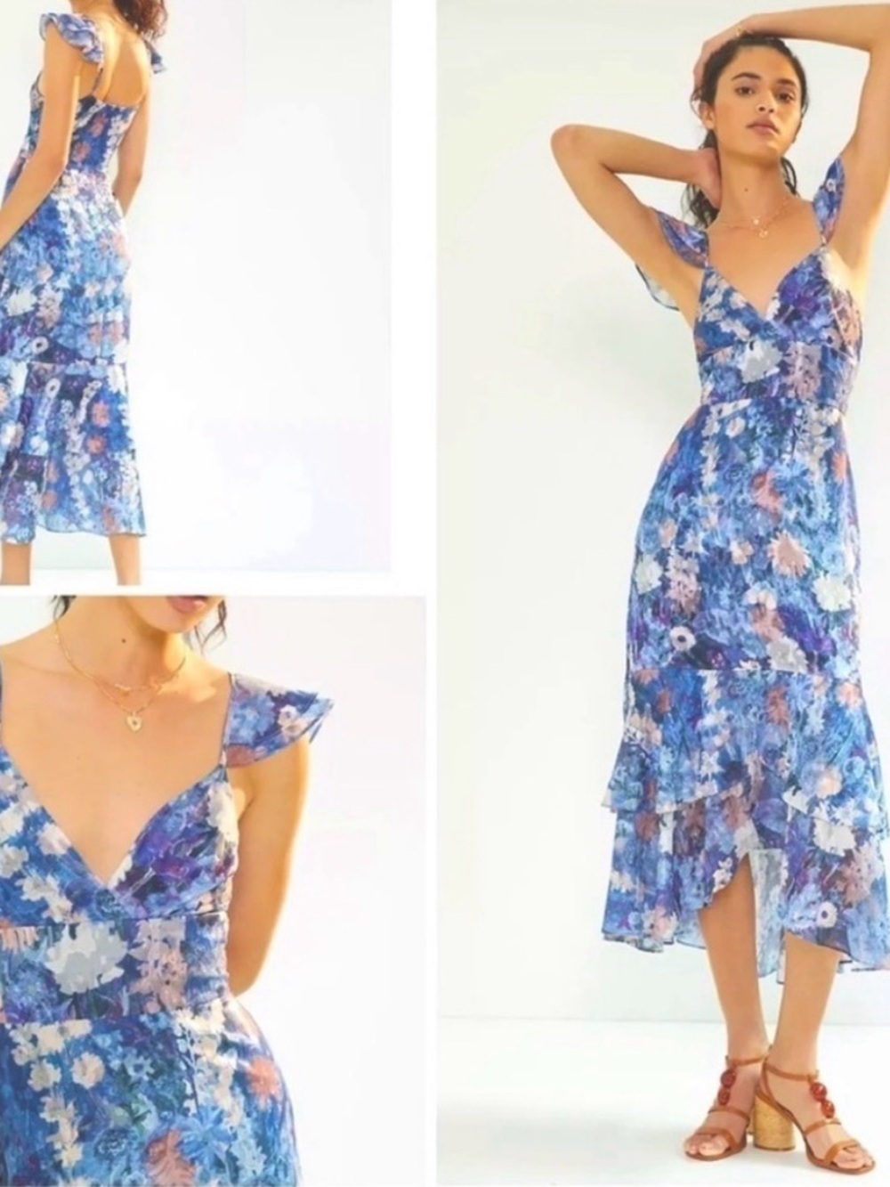 Anthropologie Hutch Dress: Ruffle Strap Blue Midi